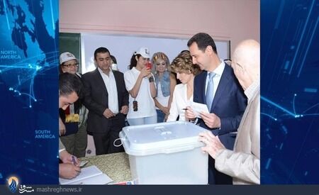 اسد و همسرش پای صندوق رأی/عکس