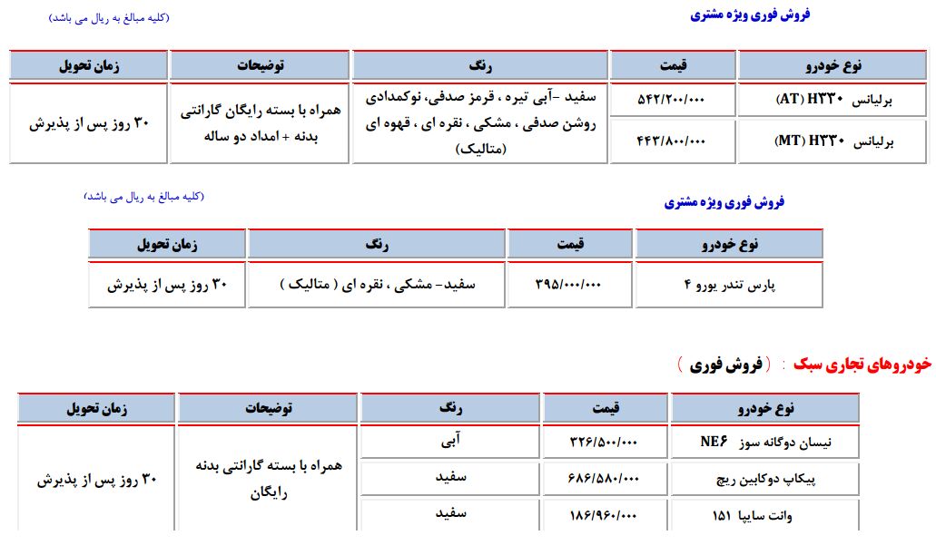 فروش ویژه محصولات سایپا +جدول