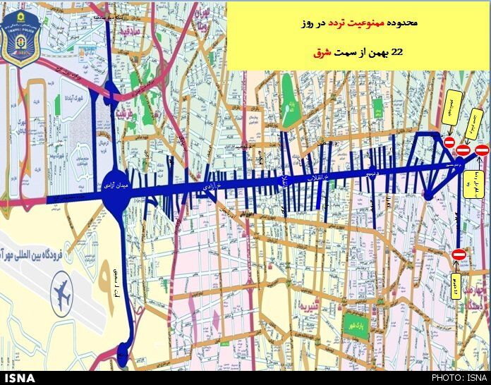 محدودیت‌های ترافیکی 22 بهمن/نقشه