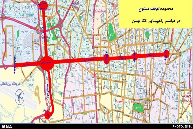 محدودیت‌های ترافیکی 22 بهمن/نقشه