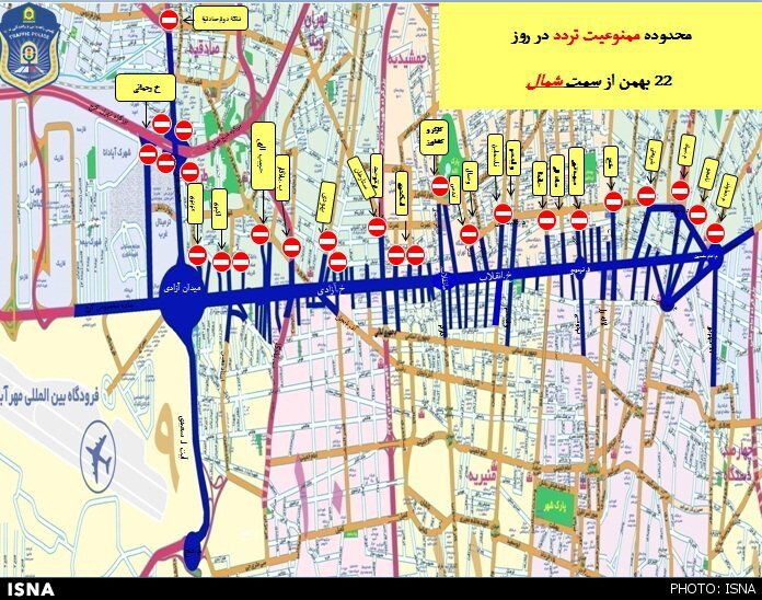 محدودیت‌های ترافیکی 22 بهمن/نقشه